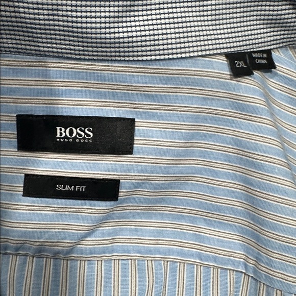 BOSS Hugo Boss Men Blue Striped Button Down Shirt Slim Fit Size XXL - Picture 8 of 10